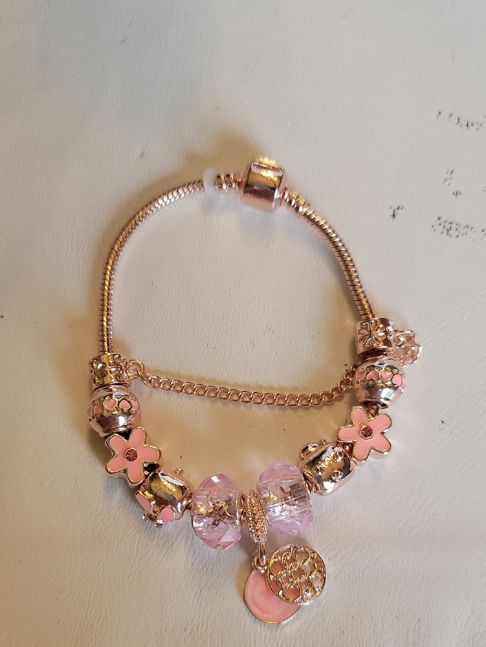 Rose Gold Pink Floral Charm Bracelet